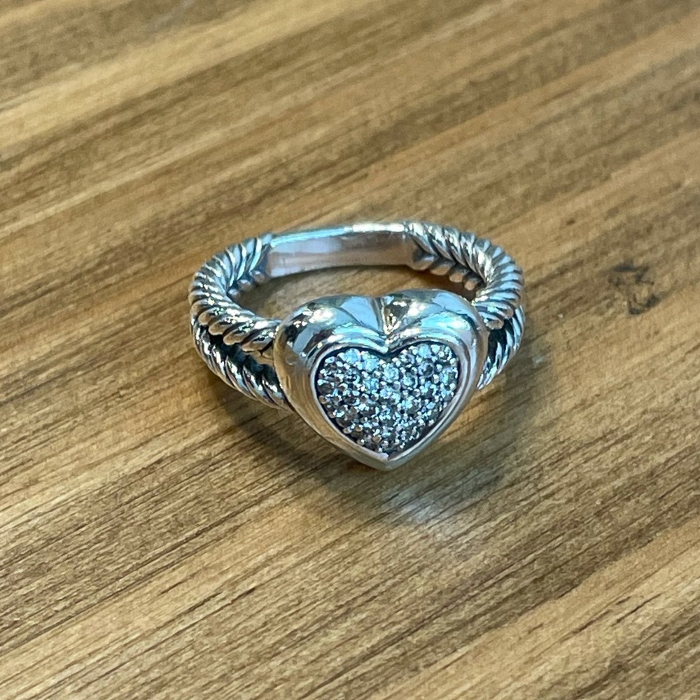 David Yurman size 7 Heart Ring Double Band Cross